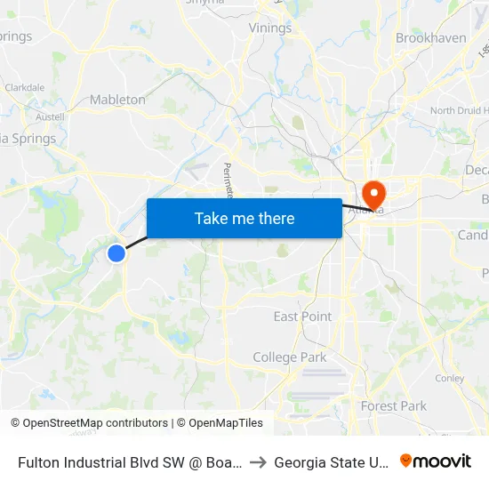 Fulton Industrial Blvd SW @ Boat Rock Rd SW to Georgia State University map