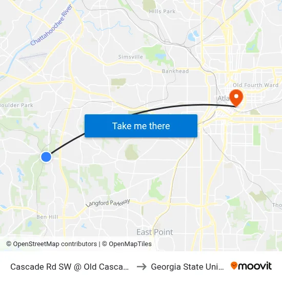 Cascade Rd SW @ Old Cascade Rd SW to Georgia State University map