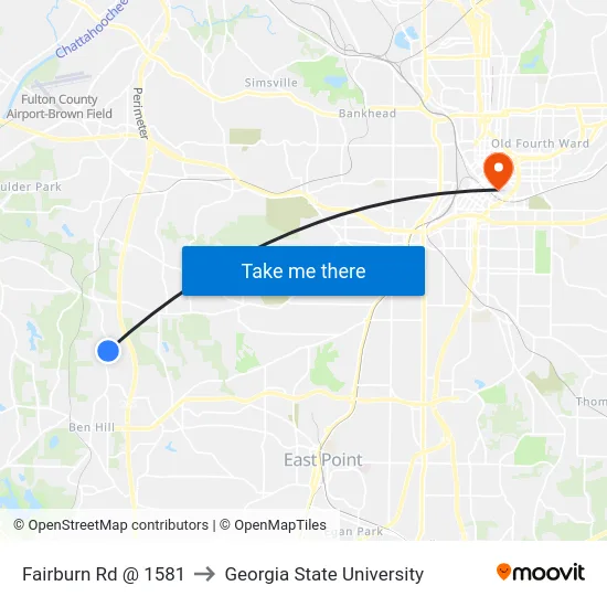 Fairburn Rd @ 1581 to Georgia State University map