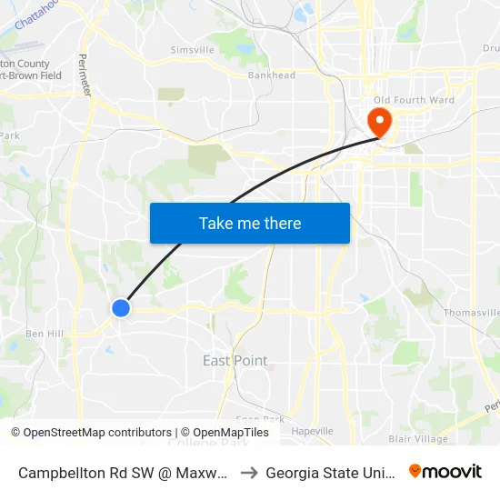 Campbellton Rd SW @ Maxwell Dr SW to Georgia State University map