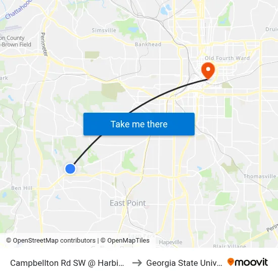 Campbellton Rd SW @ Harbin Rd SW to Georgia State University map