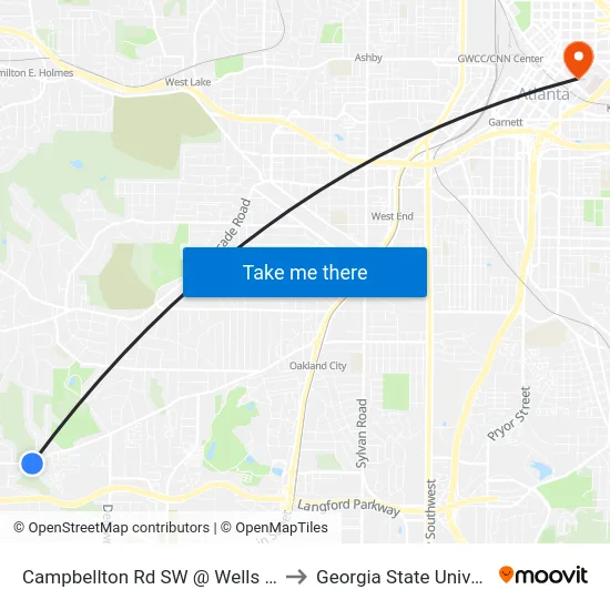 Campbellton Rd SW @ Wells Dr SW to Georgia State University map