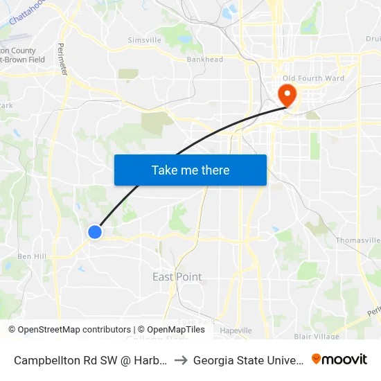 Campbellton Rd SW @ Harbin Rd to Georgia State University map