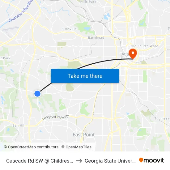 Cascade Rd SW @ Childress Dr to Georgia State University map