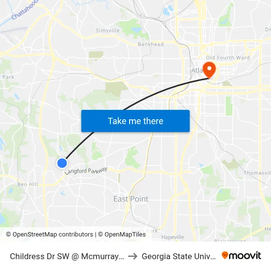 Childress Dr SW @ Mcmurray Dr SW to Georgia State University map