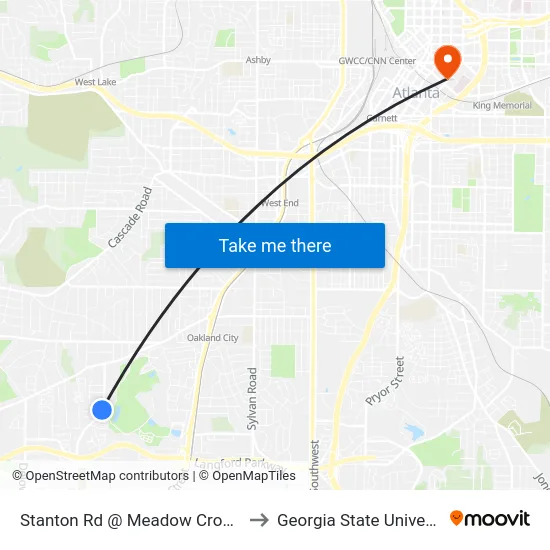 Stanton Rd @ Meadow Crossing to Georgia State University map