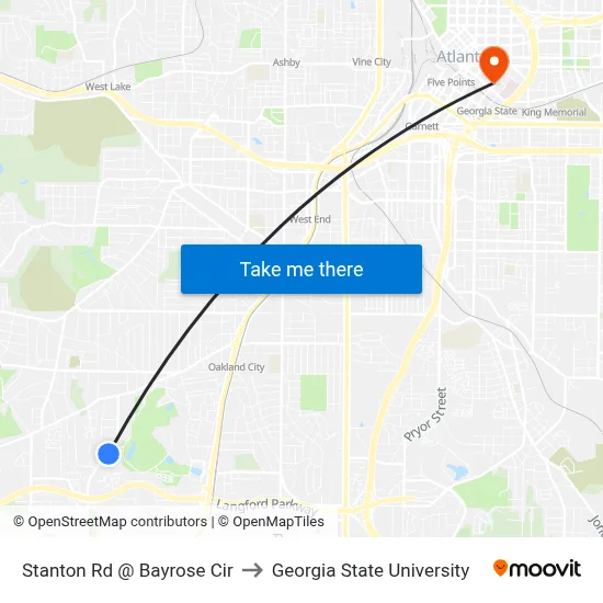 Stanton Rd @ Bayrose Cir to Georgia State University map