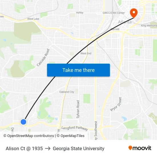 Alison Ct @ 1935 to Georgia State University map