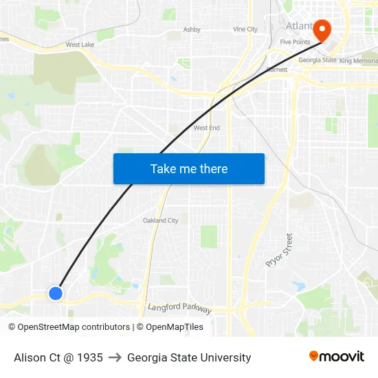 Alison Ct @ 1935 to Georgia State University map