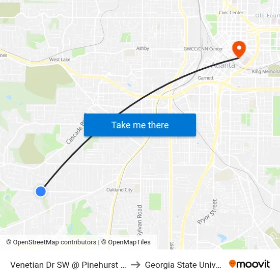 Venetian Dr SW @ Pinehurst Dr SW to Georgia State University map