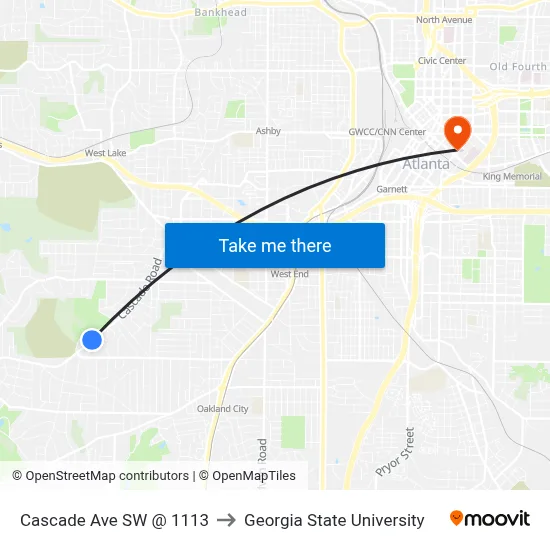 Cascade Ave SW @ 1113 to Georgia State University map