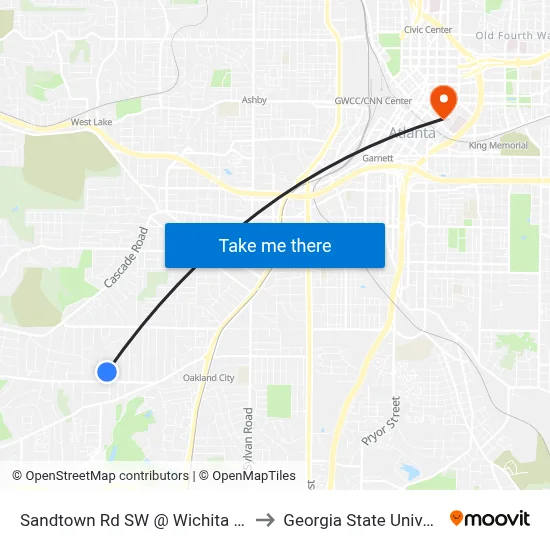 Sandtown Rd SW @ Wichita Dr SW to Georgia State University map