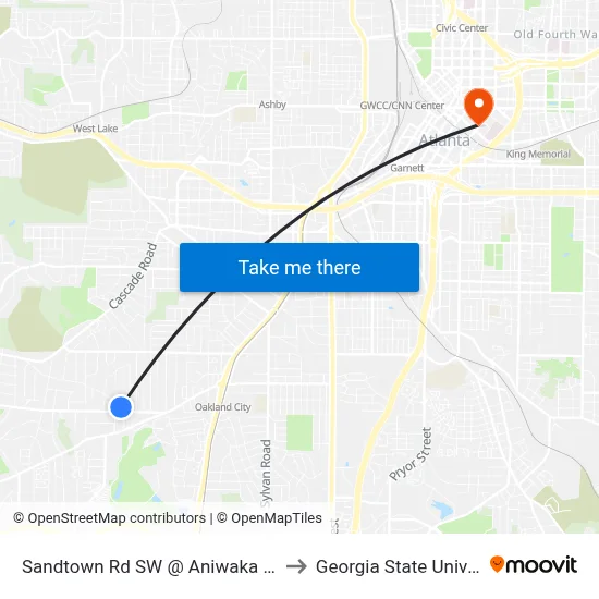 Sandtown Rd SW @ Aniwaka Ave SW to Georgia State University map