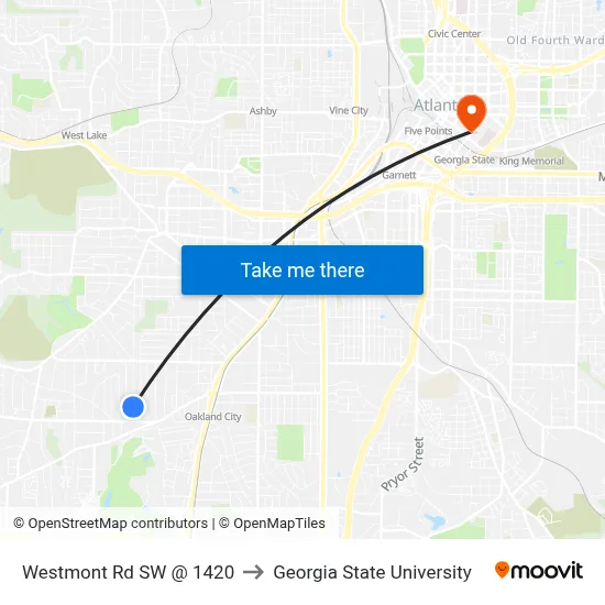 Westmont Rd SW @ 1420 to Georgia State University map