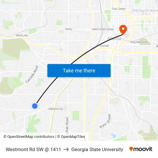 Westmont Rd SW @ 1411 to Georgia State University map
