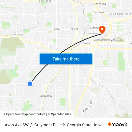 Avon Ave SW @ Graymont Dr SW to Georgia State University map