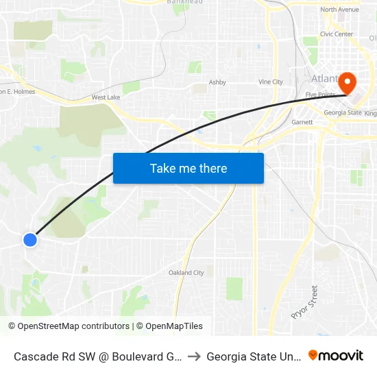 Cascade Rd SW @ Boulevard Granada SW to Georgia State University map