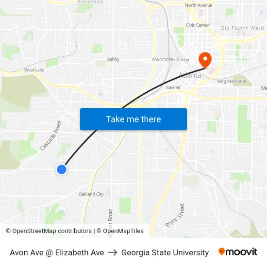 Avon Ave @ Elizabeth Ave to Georgia State University map
