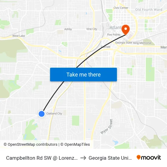 Campbellton Rd SW @ Lorenzo Dr SW to Georgia State University map