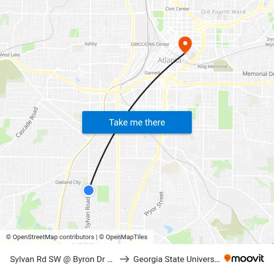 Sylvan Rd SW @ Byron Dr SW to Georgia State University map