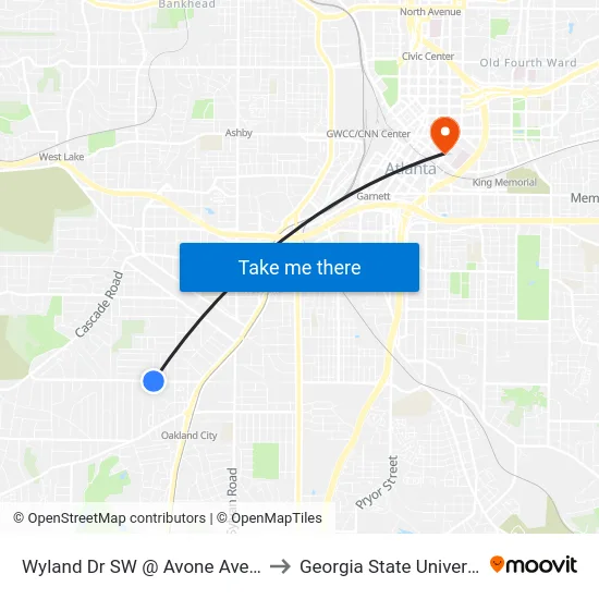 Wyland Dr SW @ Avone Ave SW to Georgia State University map