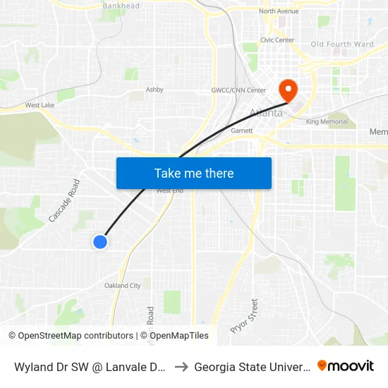 Wyland Dr SW @ Lanvale Dr SW to Georgia State University map