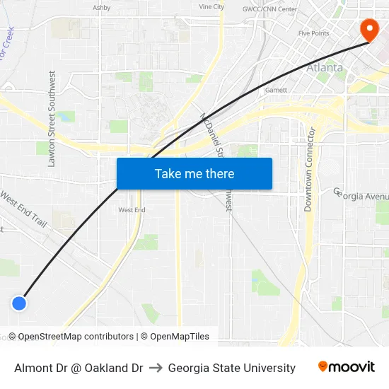 Almont Dr @ Oakland Dr to Georgia State University map