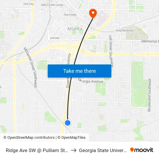 Ridge Ave SW @ Pulliam St SW to Georgia State University map