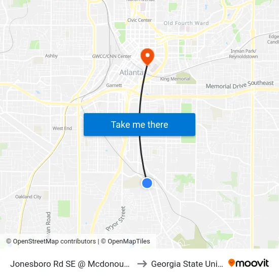 Jonesboro Rd SE @ Mcdonough Blvd SE to Georgia State University map