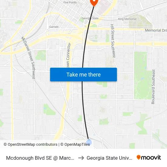 Mcdonough Blvd SE @ Marcy St SE to Georgia State University map