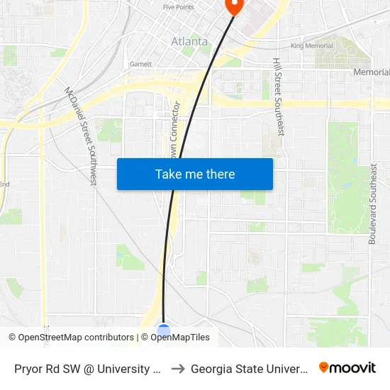 Pryor Rd SW @ University Ave to Georgia State University map