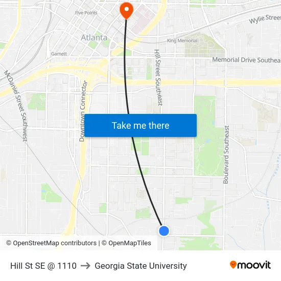 Hill St SE @ 1110 to Georgia State University map