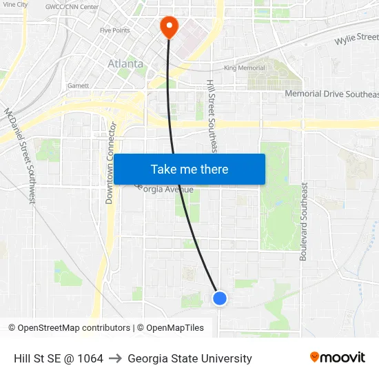 Hill St SE @ 1064 to Georgia State University map