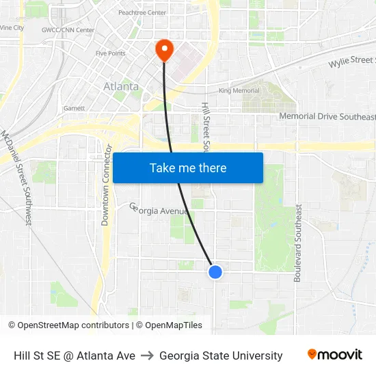 Hill St SE @ Atlanta Ave to Georgia State University map