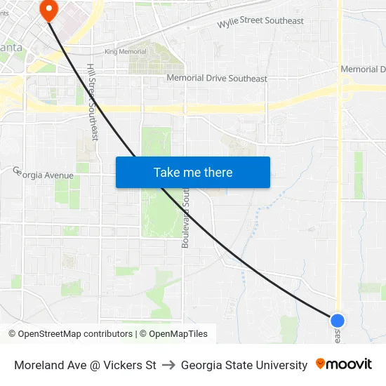 Moreland Ave @ Vickers St to Georgia State University map