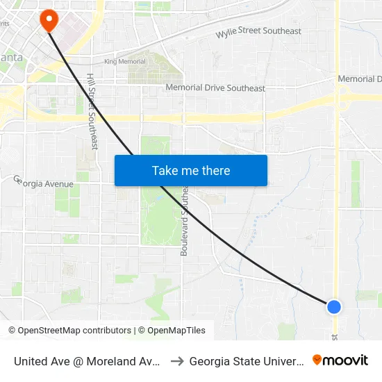 United Ave @ Moreland Ave SE to Georgia State University map