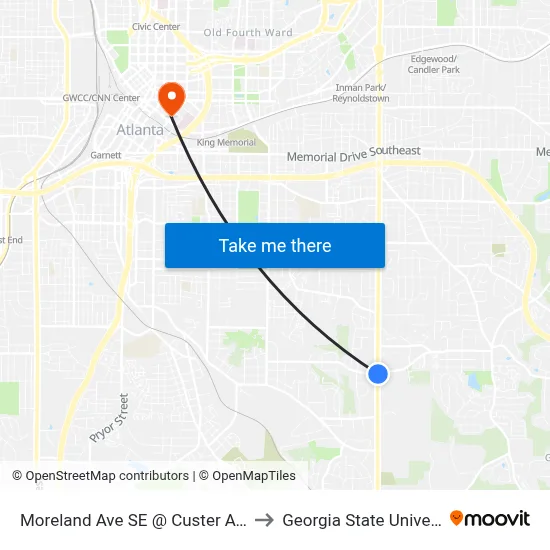 Moreland Ave SE @ Custer Ave SE to Georgia State University map