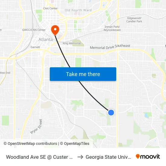 Woodland Ave SE @ Custer Ave SE to Georgia State University map