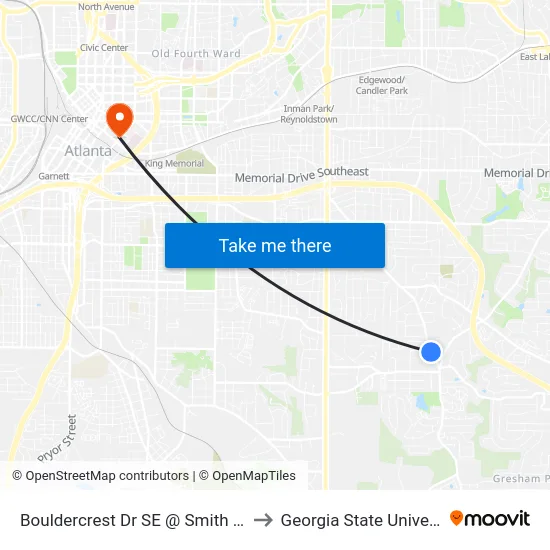 Bouldercrest Dr SE @ Smith St SE to Georgia State University map