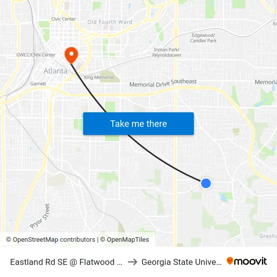 Eastland Rd SE @ Flatwood Dr SE to Georgia State University map