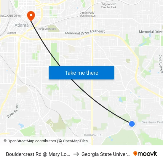 Bouldercrest Rd @ Mary Lou Ln to Georgia State University map