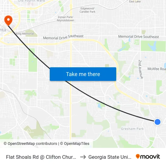 Flat Shoals Rd @ Clifton Church Rd SE to Georgia State University map