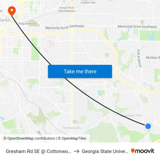 Gresham Rd SE @ Cottonwood Dr to Georgia State University map