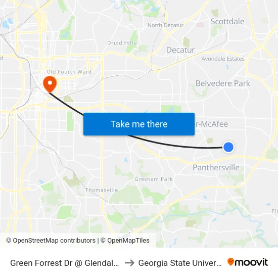 Green Forrest Dr @ Glendale Dr to Georgia State University map