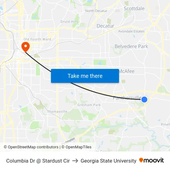 Columbia Dr @ Stardust Cir to Georgia State University map