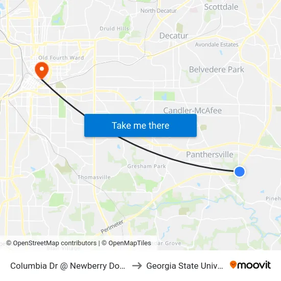 Columbia Dr @ Newberry Downs Ln to Georgia State University map