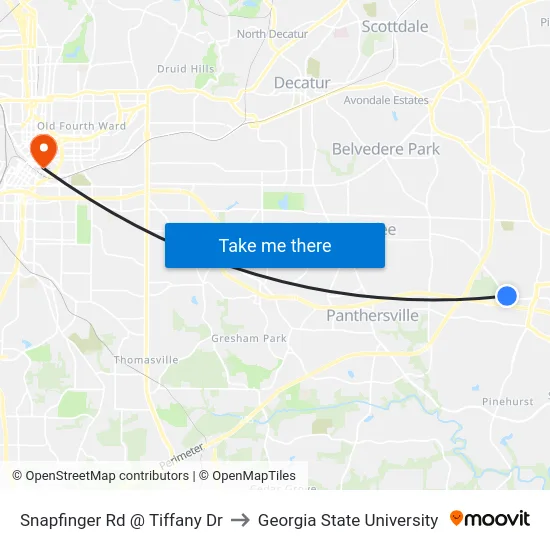 Snapfinger Rd @ Tiffany Dr to Georgia State University map