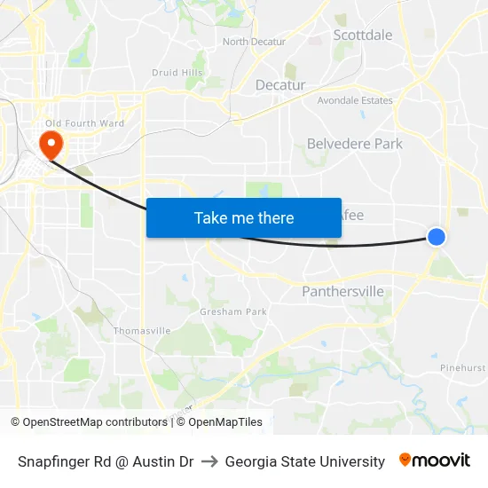Snapfinger Rd @ Austin Dr to Georgia State University map