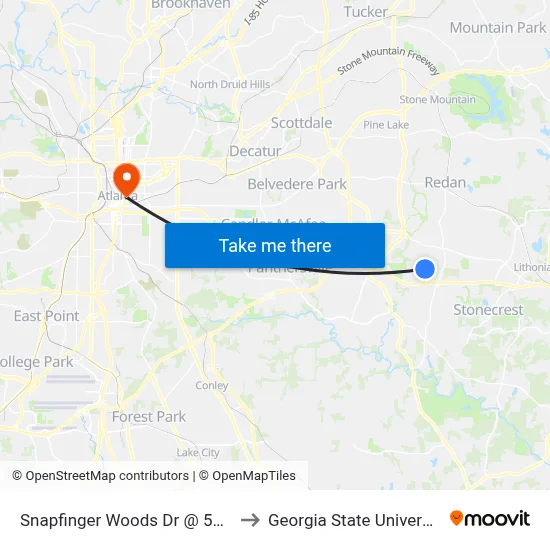 Snapfinger Woods Dr @ 5068 to Georgia State University map
