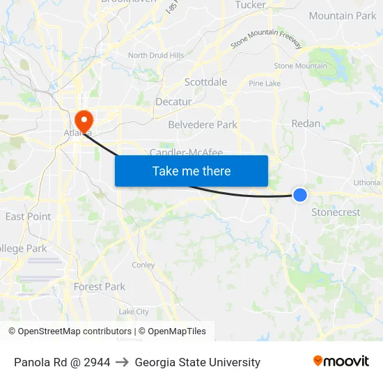 Panola Rd @ 2944 to Georgia State University map